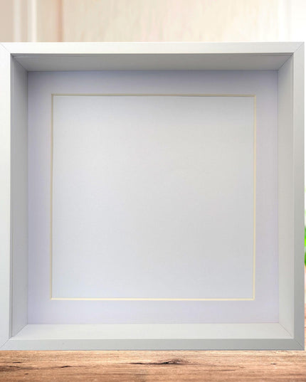 16x16 white 3d shadow box frame: deep display with mount