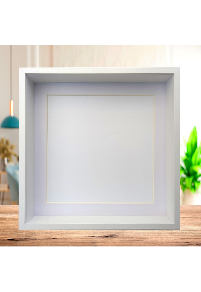 16x16 white 3d shadow box frame: deep display with mount
