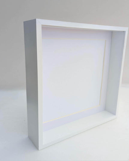16x16 white 3d shadow box frame: deep display with mount