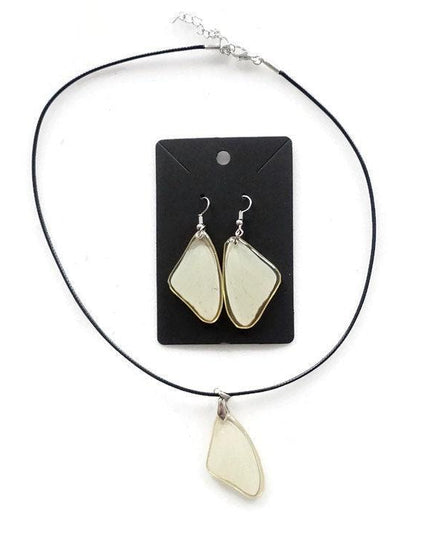 Real butterfly wing jewelry set: resin earrings & necklace