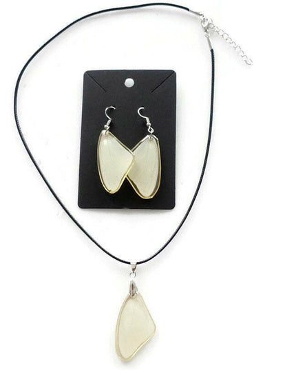 Real butterfly wing jewelry set: resin earrings & necklace