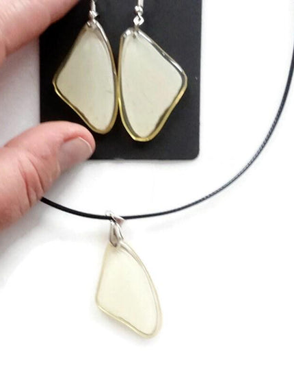 Real butterfly wing jewelry set: resin earrings & necklace
