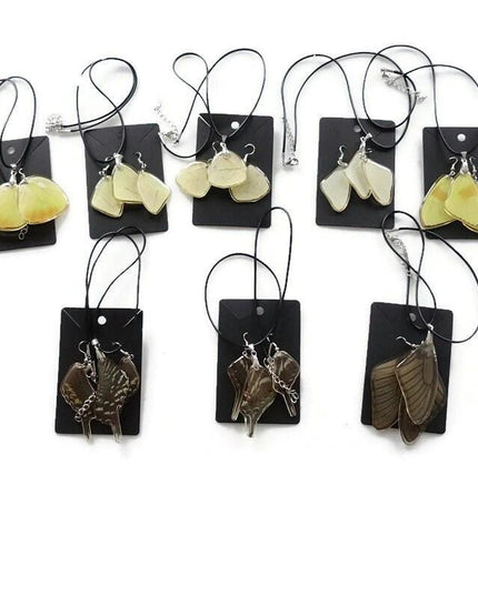 Real butterfly wing jewelry set: resin earrings & necklace