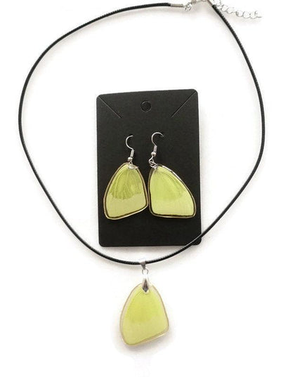 Phoebis trite forewings, the buttercup sulphur, real mexican butterfly hindwings set earrings and choker pendant