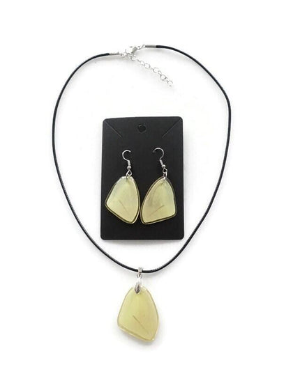 Phoebis trite forewings, the buttercup sulphur, real mexican butterfly hindwings set earrings and choker pendant