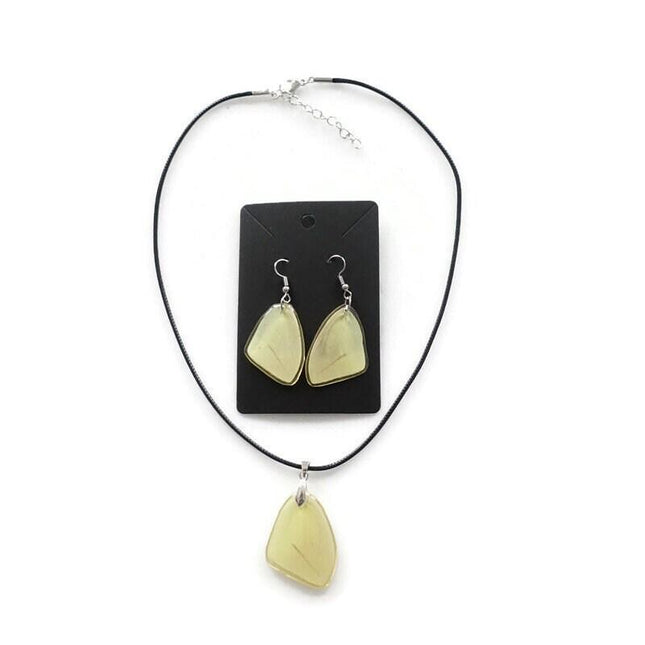 Phoebis trite forewings, the buttercup sulphur, real mexican butterfly hindwings set earrings and choker pendant