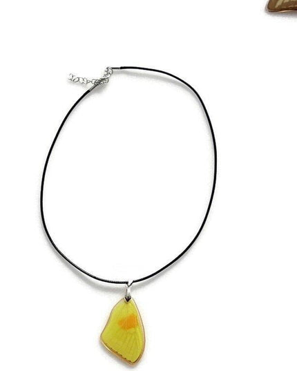 Real yellow butterfly wing pendant: resin coated choker