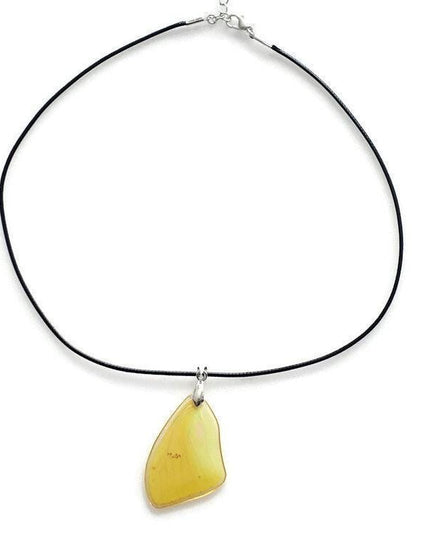 Real yellow butterfly wing pendant: resin coated choker