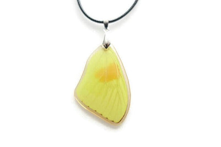 Real yellow butterfly wing pendant: resin coated choker