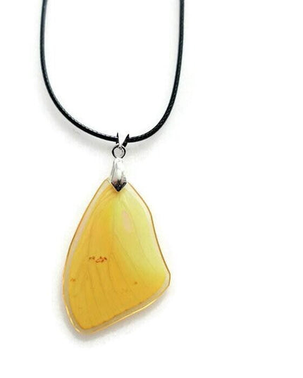 Real yellow butterfly wing pendant: resin coated choker