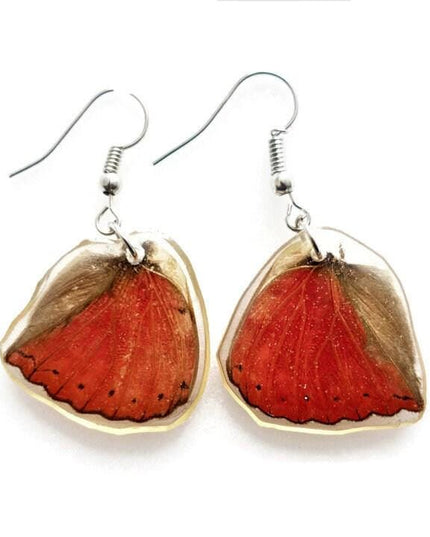 Red butterfly wing earrings: cymothoe sangaris, hypoallergenic hook