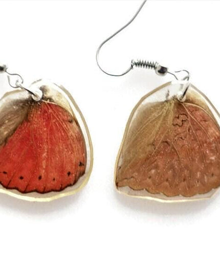 Red butterfly wing earrings: cymothoe sangaris, hypoallergenic hook