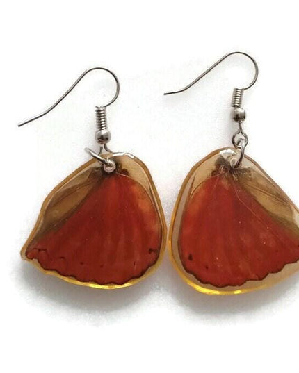Red butterfly wing earrings: cymothoe sangaris, hypoallergenic hook
