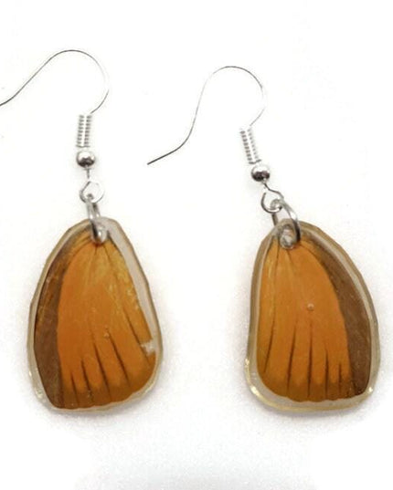 Real butterfly wing earrings: orange resin dangle jewelry