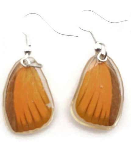 Real butterfly wing earrings: orange resin dangle jewelry