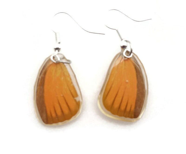 Real butterfly wing earrings: orange resin dangle jewelry