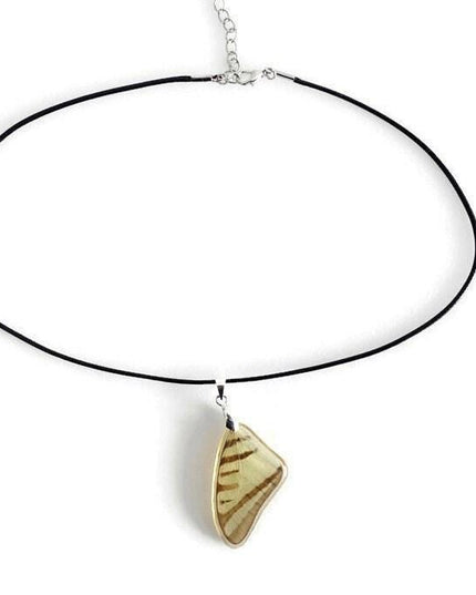 Real beige butterfly wing pendant: resin coated choker (47cm)