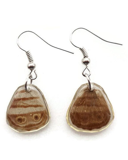 Real butterfly wing earrings: camouflage resin coated hypoallergenic hook