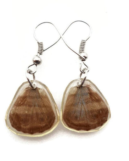 Real butterfly wing earrings: camouflage resin coated hypoallergenic hook