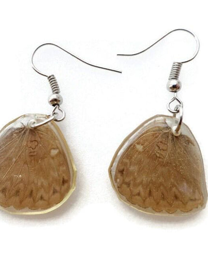 Real butterfly wing earrings: brown resinwork, hypoallergenic hooks