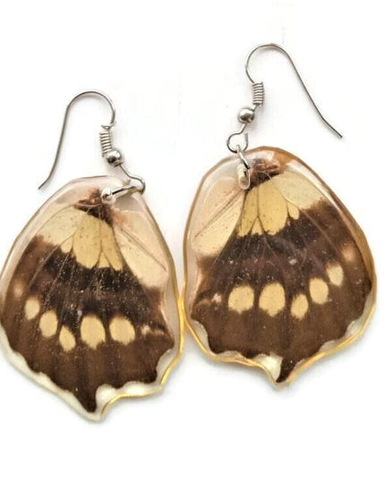 Malachite butterfly wing earrings: brown beige resin jewelry