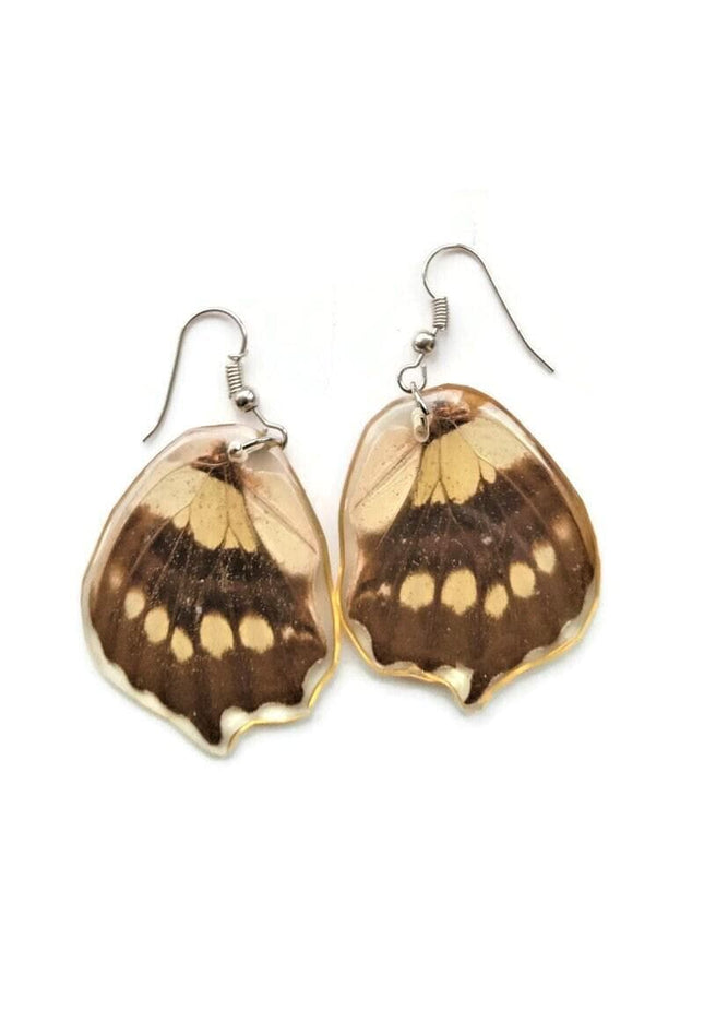 Malachite butterfly wing earrings: brown beige resin jewelry