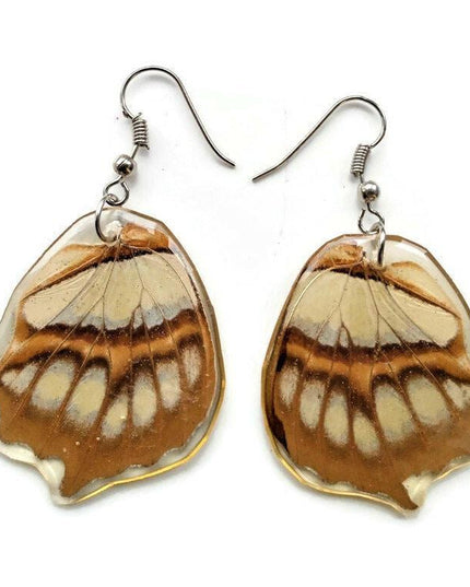 Malachite butterfly wing earrings: brown beige resin jewelry