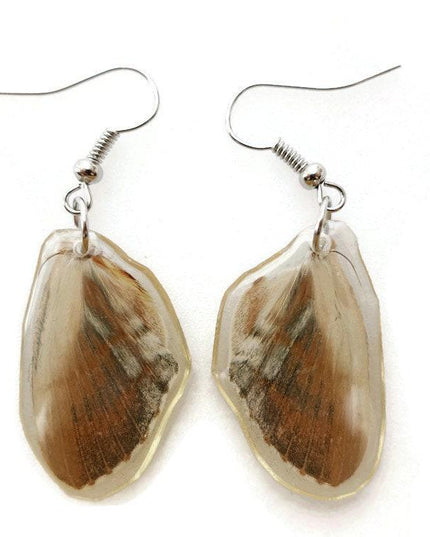 Little pretty beige two sided wings earrings, butterfly wings resinwork