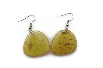 Pale and bright yellow patterned real wings earrings shaped, butterfly wings resin work