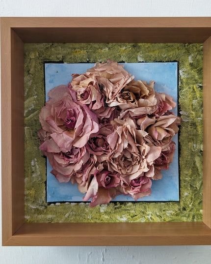 Dried rose herbarium shadowbox: watercolor & acrylic botanical artwork
