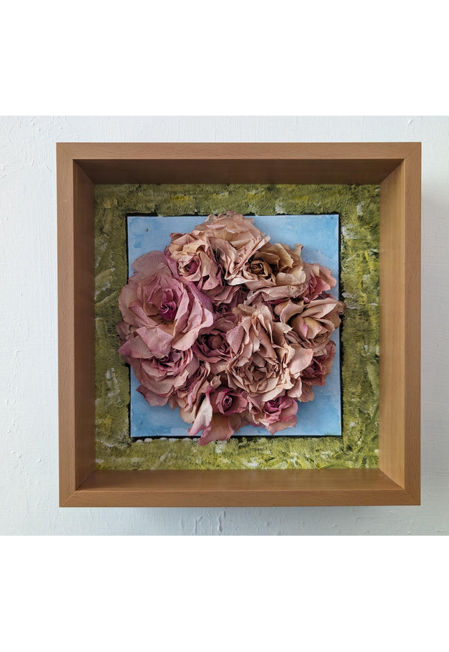 Dried rose herbarium shadowbox: watercolor & acrylic botanical artwork
