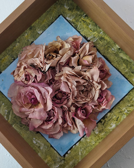 Dried rose herbarium shadowbox: watercolor & acrylic botanical artwork