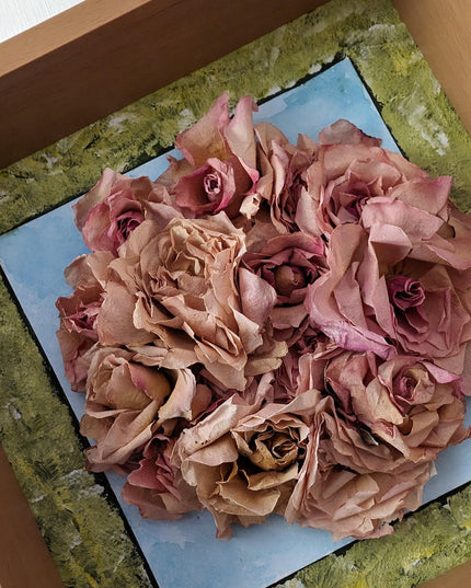 Dried rose herbarium shadowbox: watercolor & acrylic botanical artwork