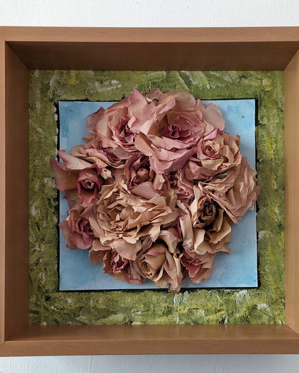 Dried rose herbarium shadowbox: watercolor & acrylic botanical artwork