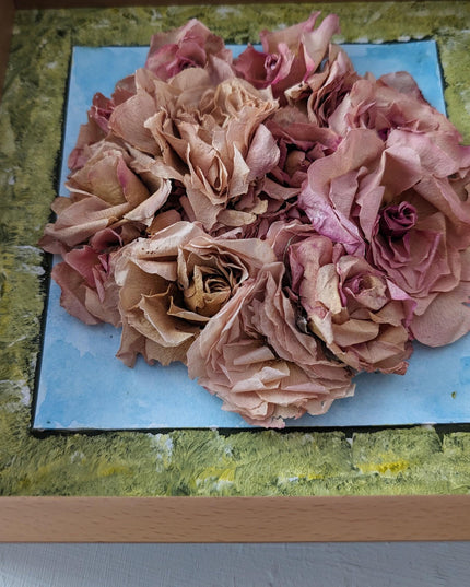 Dried rose herbarium shadowbox: watercolor & acrylic botanical artwork