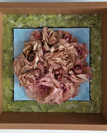 Dried rose herbarium shadowbox: watercolor & acrylic botanical artwork