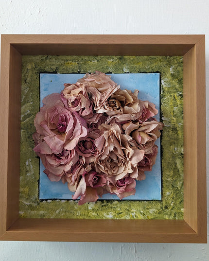 Dried rose herbarium shadowbox: watercolor & acrylic botanical artwork