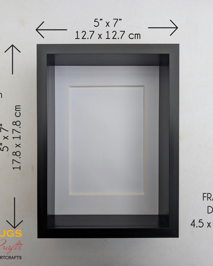 5x7 black 3d box photo frame: shadow display, standing or hanging