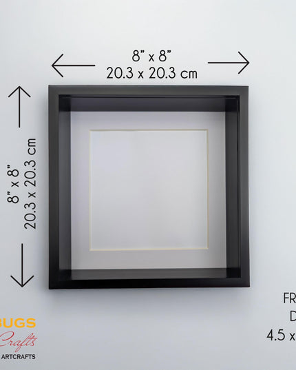 8x8 black 3d box photo frame: shadow display, standing or hanging