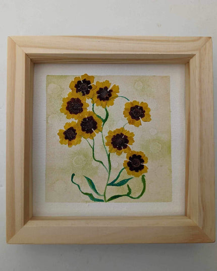 Pressed yellow flowers watercolor painting: botanical wall decor