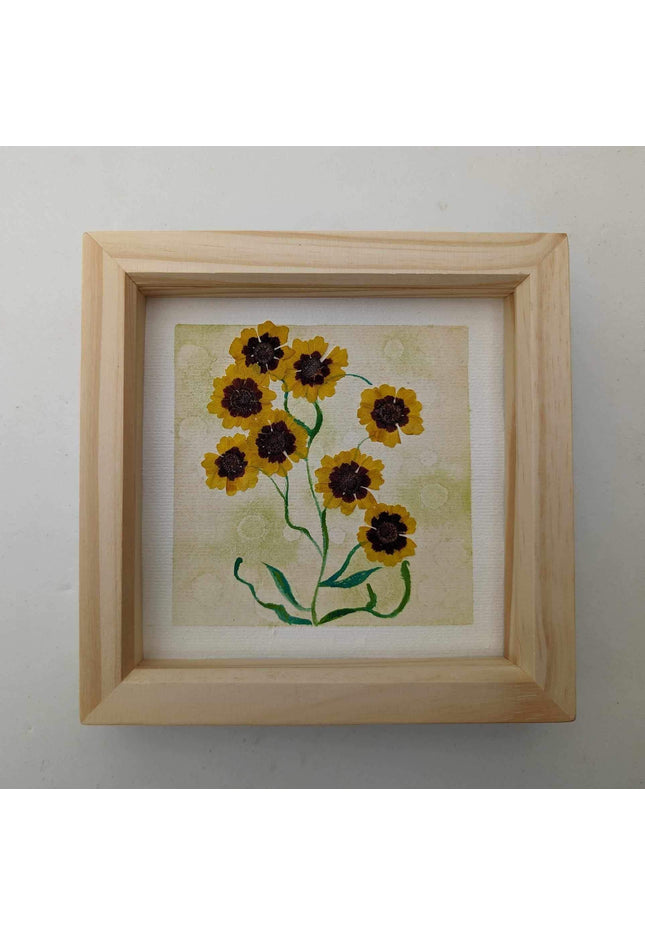 Pressed yellow flowers watercolor painting: botanical wall decor