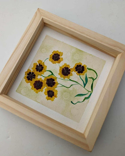Pressed yellow flowers watercolor painting: botanical wall decor
