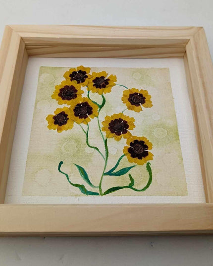 Pressed yellow flowers watercolor painting: botanical wall decor