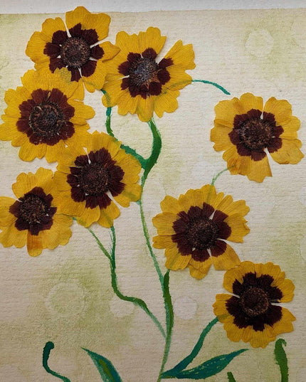 Pressed yellow flowers watercolor painting: botanical wall decor