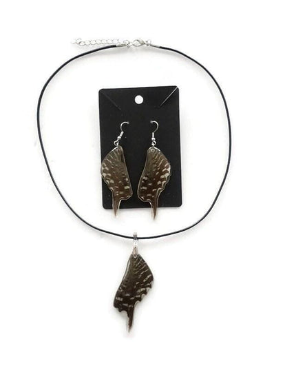 Iridescent urania butterfly wing earrings and choker set