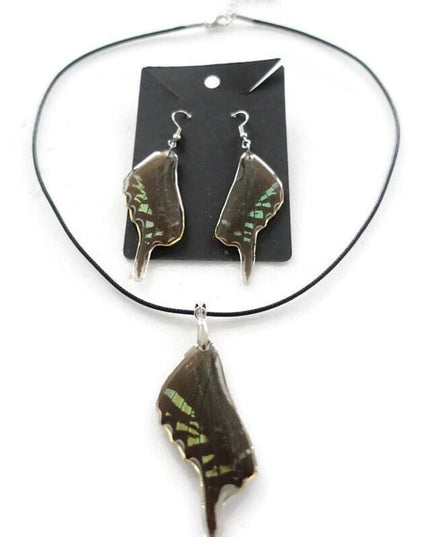 Iridescent urania butterfly wing earrings and choker set