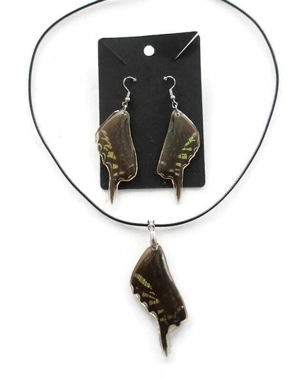 Iridescent urania butterfly wing earrings and choker set