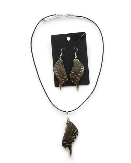 Iridescent urania butterfly wing earrings and choker set