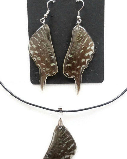 Iridescent urania butterfly wing earrings and choker set