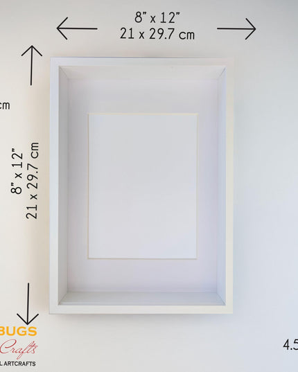 A4 white 3d shadow box frame: standing & hanging display